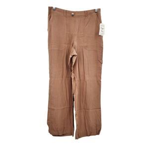 New NWT Hippie Rose Wide Leg Cargo Pants Soft Size Medium Tan‎ Trouser